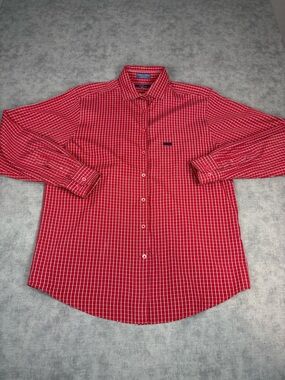 Faconnable Button Down Shirt Red Plaid M Made USA Cotton France Design